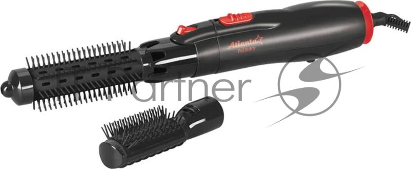 Фен-щетка ATLANTA, ATH-886 красн, 500Вт, 2 скорости, вращение-фиксация насадки, 2 насадки, защита от перегрева.