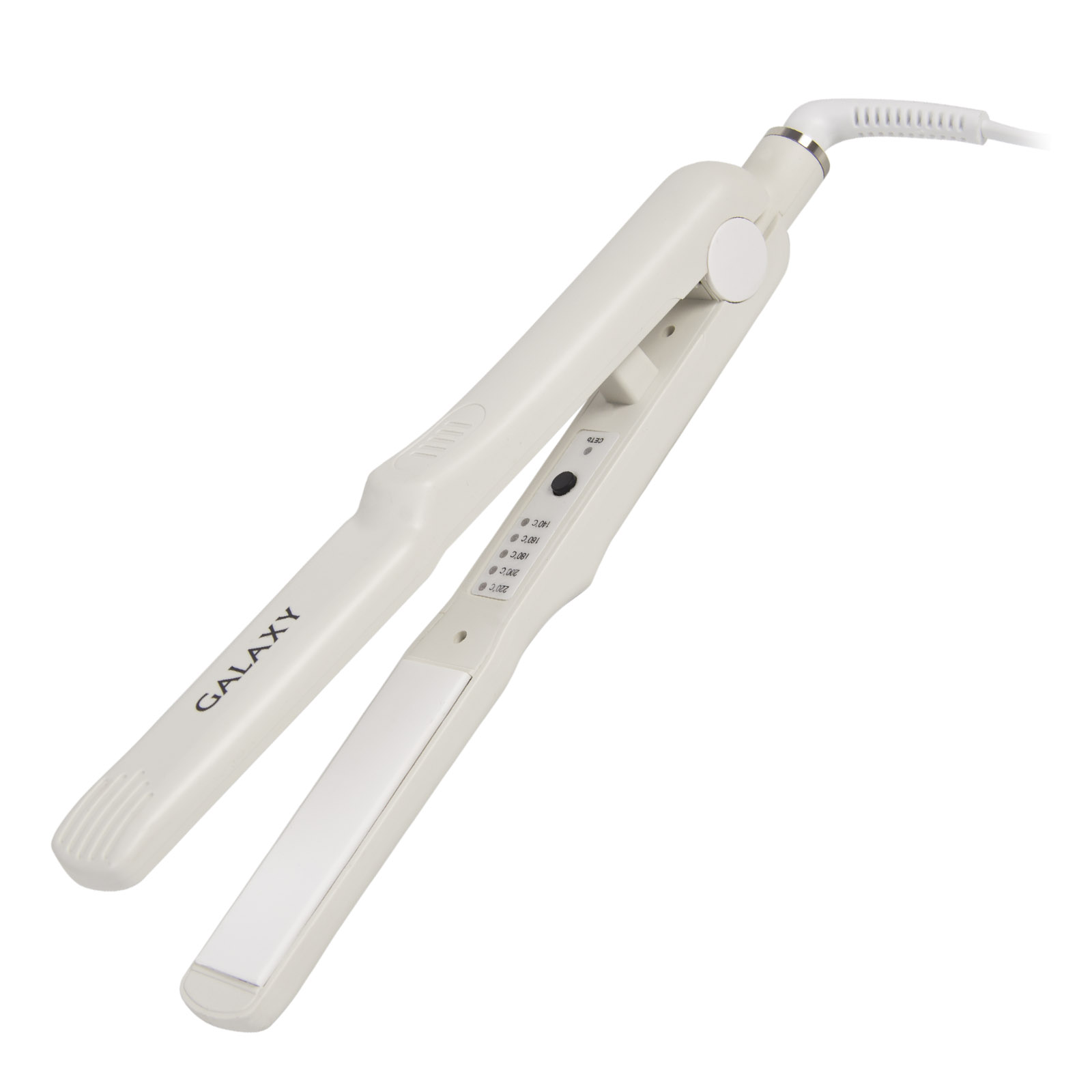 Щипцы для волос Galaxy GL 4504 (24шт) 65 Вт, максимальная температура 200 °C, цельные керамические пластины, нагревательный элемент с защитой от перегрева, светодиодная индикация температурных режимов: 120°С, 140°С, 160°С ,180°С, 200°С, шнур питания,