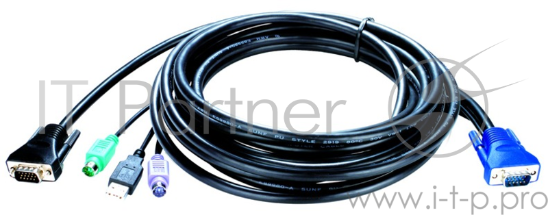 Переключатель D-Link KVM-403 Кабель KVM для подключения клавиатуры, мыши и монитора, длина 5 м
