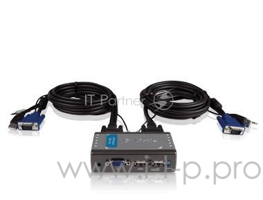 Переключатель D-Link KVM-221 Переключатель на 2 компьютера USB, звук (кабели в комплекте)