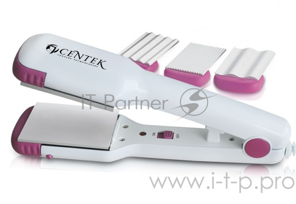 Выпрямитель Centek CT-2005 (бел/роз) 35Вт, гофре, 4 насадки, LED индикатор, широкие пластины