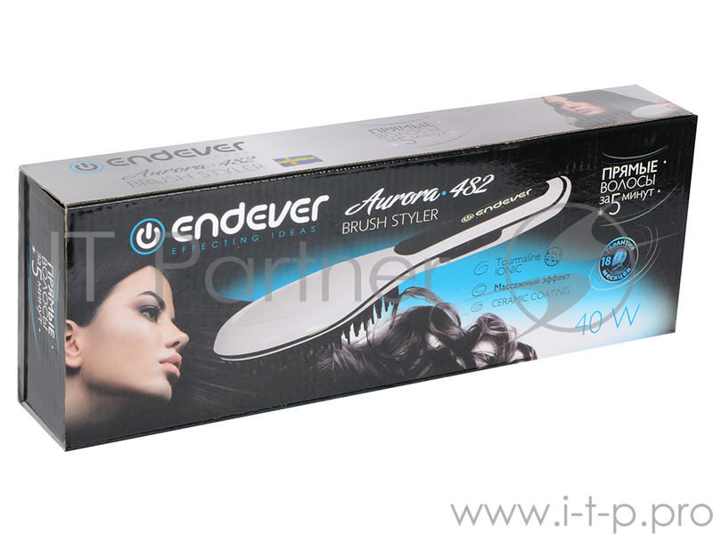 Электрическая расческа-выпрямитель Endever Aurora 482, Мощность 40 Вт, нагрев до 230 °С, LED дисплей, массажный эффект