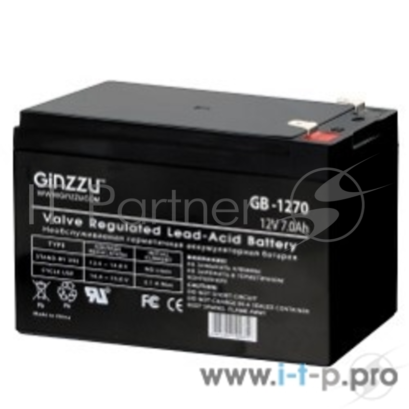 батареи Ginzzu Батарея GB-1270 свинцово-кислотный, необслуживаемый, технология AGM, клемма 5/7мм