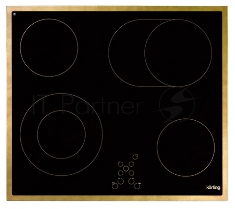 Встраиваемые электрические панели Korting 5х58x51 см, стеклокерамика, сенсорное управление, конфорка с овальной зоной расширения, черная, цвет рамки-бронза