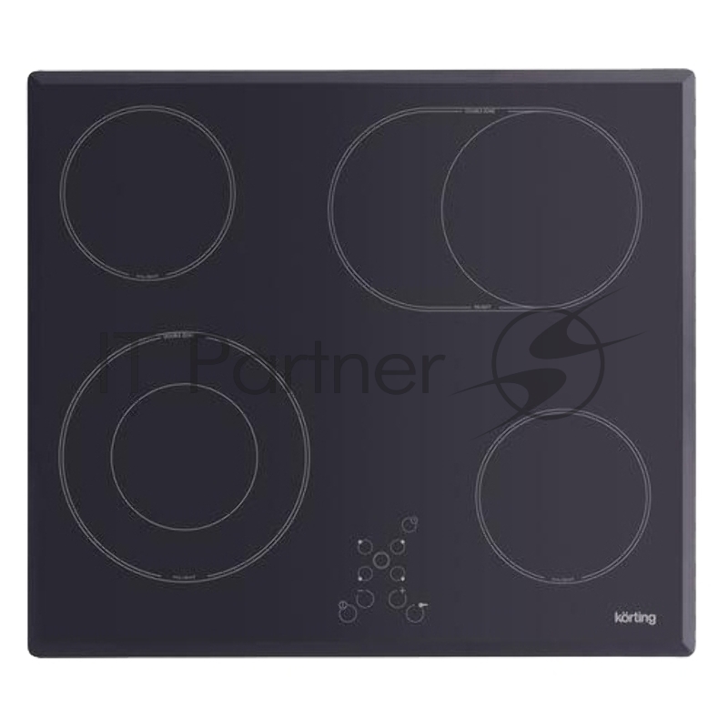 Встраиваемые электрические панели Korting 5х58x51 см, стеклокерамика, сенсорное управление, конфорка с овальной зоной расширения, конфорка с двойной зоной расширения, черная, скошенные края
