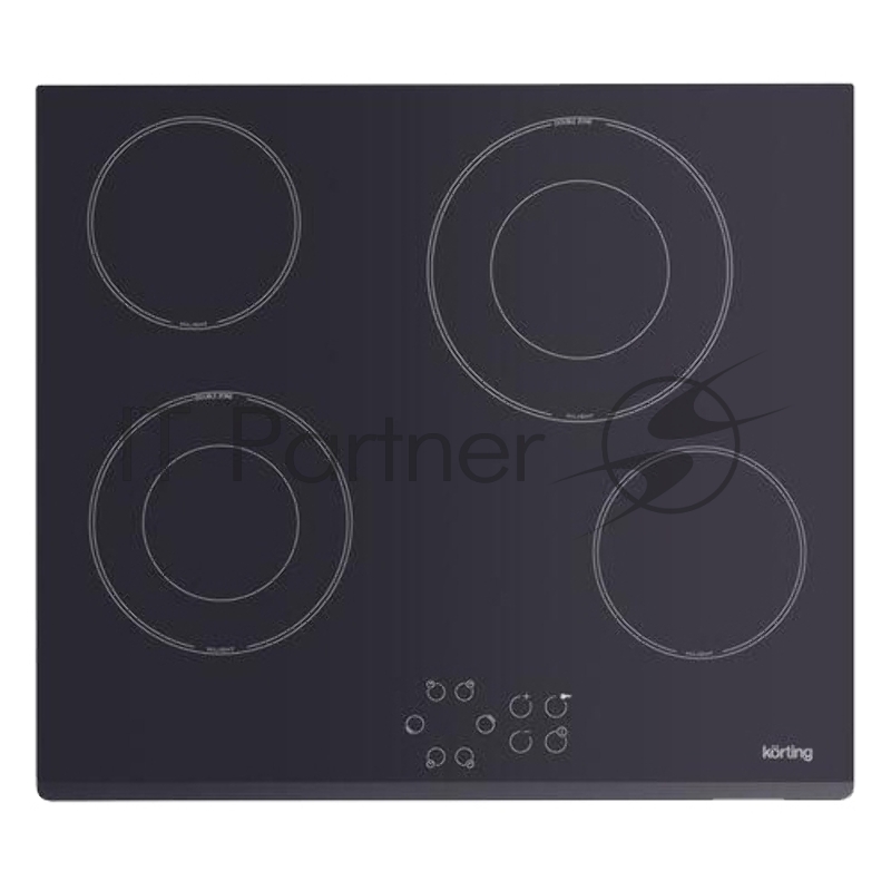 Встраиваемые электрические панели Korting 5х58x51 см, стеклокерамика, сенсорное управление, 2 конфорки с круглой двойной зоной расширения, черная, скошенные края