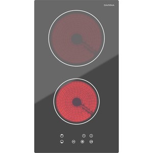 Варочная панель электрическая DARINA P E545 B, сенсорное управление, 2 конфорки, 9 ступеней регулирования мощности защитное включение безопасности индикатор остаточного тепла. (ШхГхВ), см29 х 52 х 6,2, цвет: черный