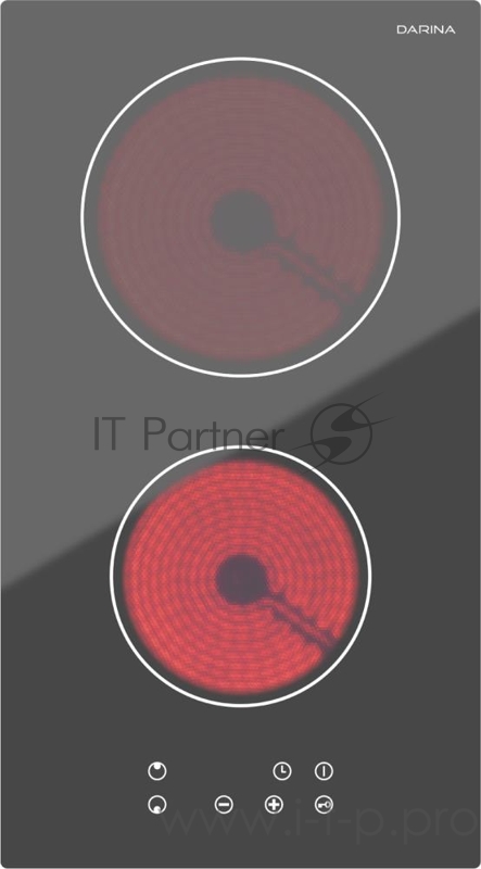 Варочная панель электрическая DARINA P E545 B, сенсорное управление, 2 конфорки, 9 ступеней регулирования мощности защитное включение безопасности индикатор остаточного тепла. (ШхГхВ), см29 х 52 х 6,2, цвет: черный