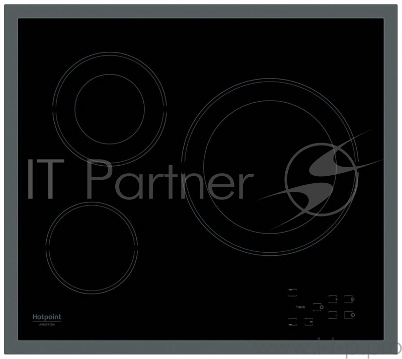 Встраиваемая варочная панель HOTPOINT-ARISTON.4.8x57.4x50.4 см, 3 конфорки, стеклокерамика, независимая, двойная зона расширения, сенсорное управление, рамка из нержавеющей стали, черная