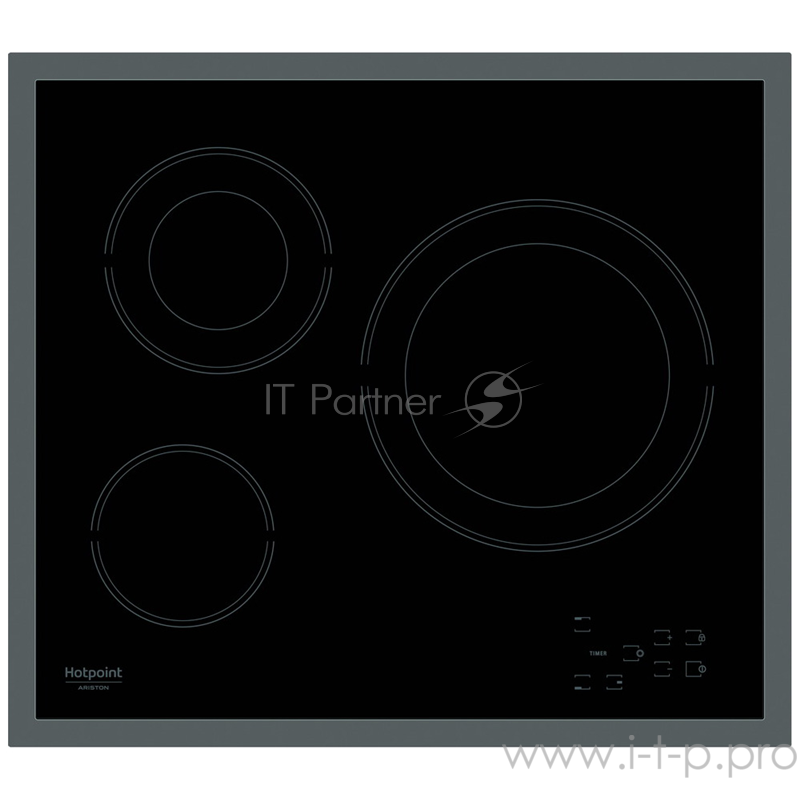 Встраиваемая варочная панель HOTPOINT-ARISTON.4.8x57.4x50.4 см, 3 конфорки, стеклокерамика, независимая, двойная зона расширения, сенсорное управление, рамка из нержавеющей стали, черная