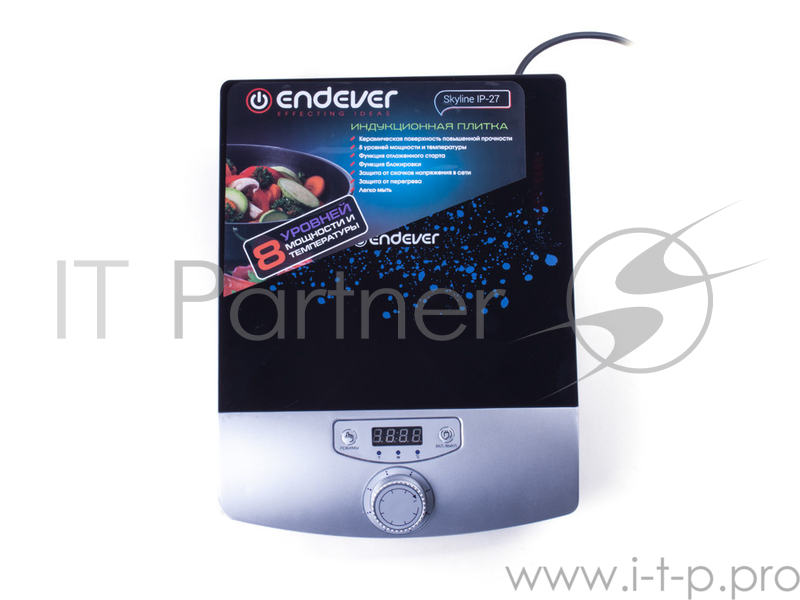 Плитка индукционная ENDEVER SKYLINE IP-27, мощность 2000 Вт, удобное механическое управление, цвет варочной поверхности черный, цвет плитки серый, размер варочной поверхности -28 *27 см, керамическая поверхность повышенной прочности, 8 уровней мощнос