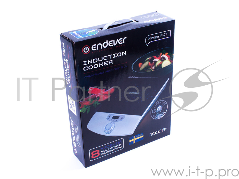 Плитка индукционная ENDEVER SKYLINE IP-27, мощность 2000 Вт, удобное механическое управление, цвет варочной поверхности черный, цвет плитки серый, размер варочной поверхности -28 *27 см, керамическая поверхность повышенной прочности, 8 уровней мощнос