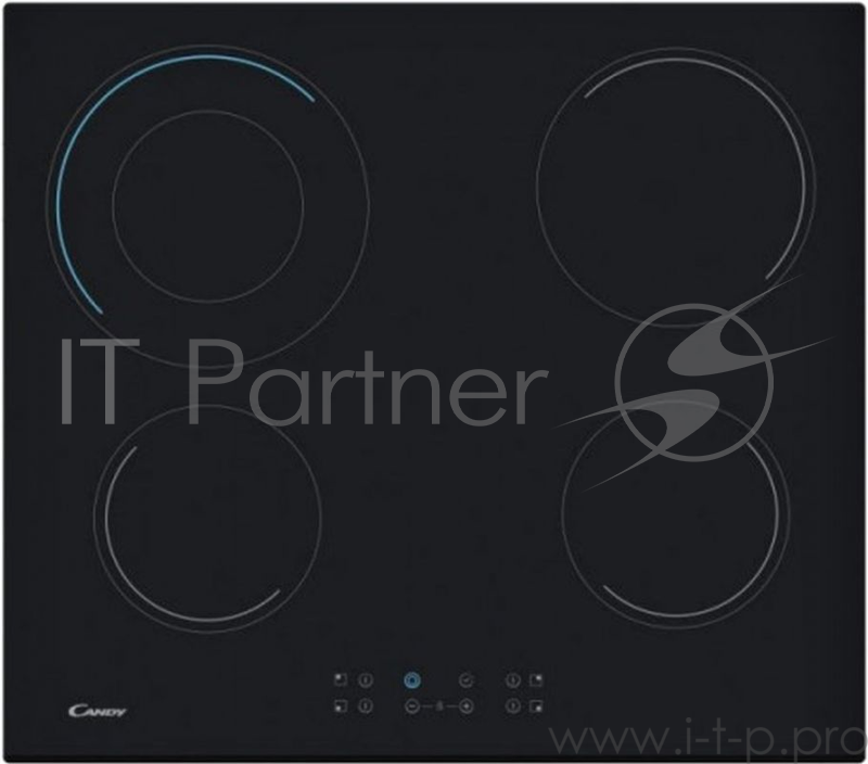 Встраиваемые электрические панели CANDY Стеклокерамическая электрическая варочная панель шириной 60 см. 4 hi light зоны нагрева. Цветная графика зон расширения. 1 зона расширения: круглая ? 130-220 мм.