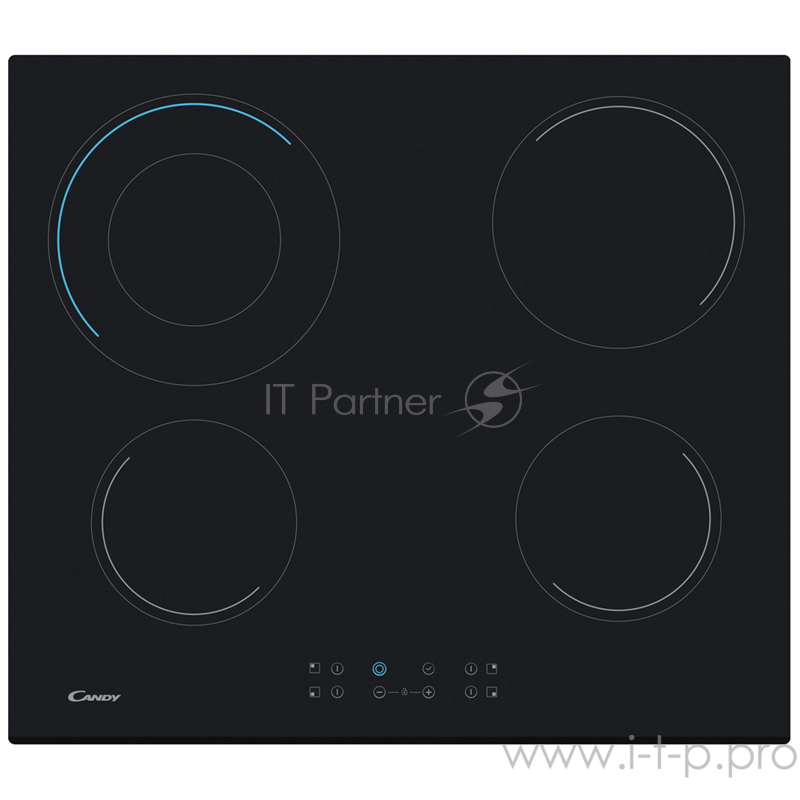 Встраиваемые электрические панели CANDY Стеклокерамическая электрическая варочная панель шириной 60 см. 4 hi light зоны нагрева. Цветная графика зон расширения. 1 зона расширения: круглая ? 130-220 мм.