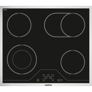 Встраиваемые электрические панели Vestfrost 4.1х59x52 см, стеклокерамика, сенсорное управление, конфорка с двойной зоной расширения, конфорка с овальной зоной расширения, таймер, черная, металлическая рамка