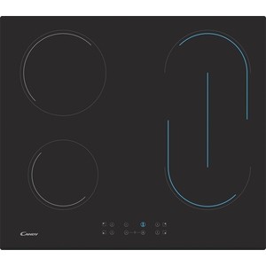 Встраиваемые электрические панели CANDY Стеклокерамическая электрическая варочная панель шириной 60 см. 4 hi light зоны нагрева. Цветная графика зон расширения. 1 зона расширения: Bridge (Мост).
