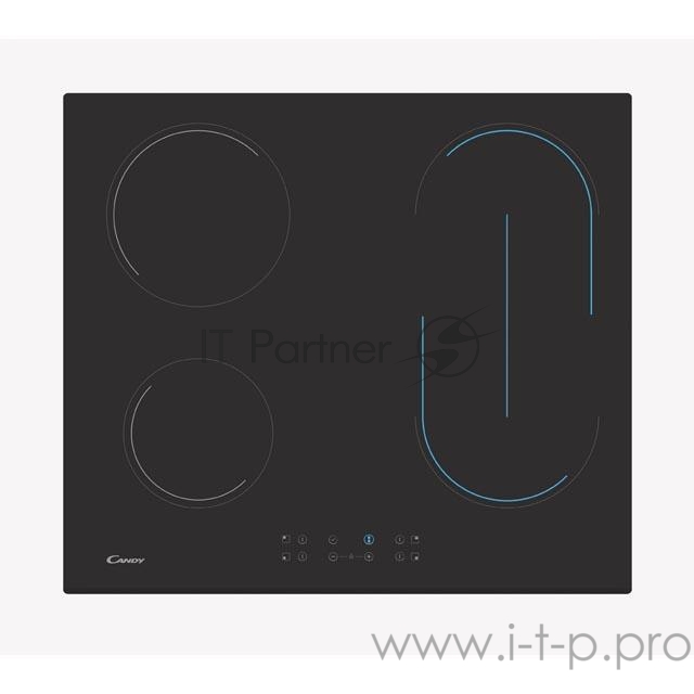 Встраиваемые электрические панели CANDY Стеклокерамическая электрическая варочная панель шириной 60 см. 4 hi light зоны нагрева. Цветная графика зон расширения. 1 зона расширения: Bridge (Мост).