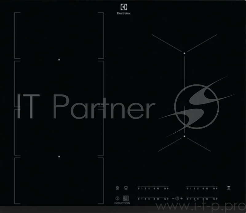 Встраиваемая варочная панель ELECTROLUX Встраиваемая варочная панель ELECTROLUX/ !! 59 см, стеклокерамика, индукционная, независимая, FlexiBridge, таймер, скошенный передний край, черная