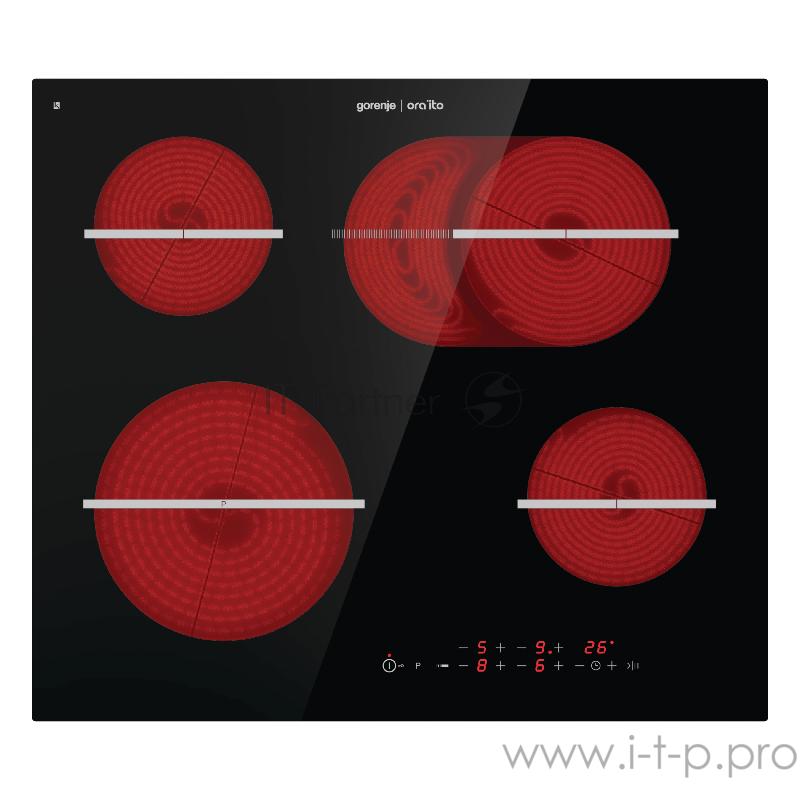 Встраиваемая варочная панель GORENJE Встраиваемая варочная панель GORENJE/ Стеклокерамическая варочная панель, Цвет: Черный, Стеклокерамическая варочная панель, Без рамки, Сенсорное управление, Таймер, Функция PowerZone, Защитная блокировка от детей,