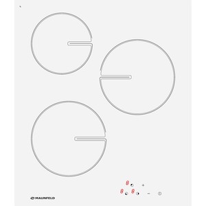 Электрическая панель MAUNFELD MVCE45.3HL.SZ-WH, белое стекло • Тип: электрическая 45см • Тип установки: независимая • Управление: фронтальное, сенсорное • Нагревательный элемент: Hi-Light, Зшт • Мощность конфорок, Вт: 1800, 1800, 1200 • Макс, потребл