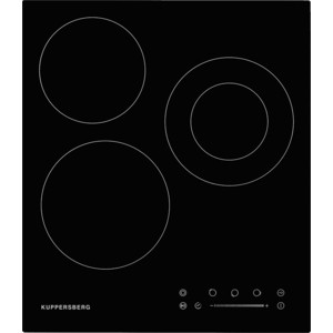 Электрическая варочная поверхность Kuppersberg Электричекая независимая стеклокерамическая варочная поверхность, ширина 45 см, 3 зоны ускоренного нагрева HI-Light, 1 зона с двойным расширением, сенсорное управление+слайдер, 4 цифровых дисплея, 9 уров