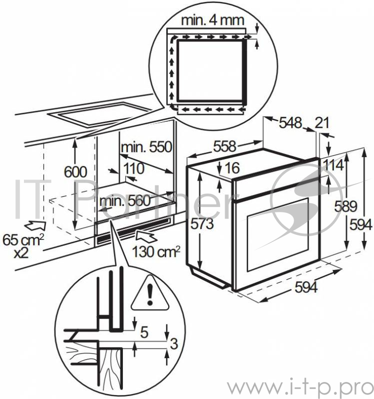 Встраиваемые газовые духовки ELECTROLUX/ 59.4 х 59.4 x 56.8 см, гриль, конвекция, электроподжиг, серебристая