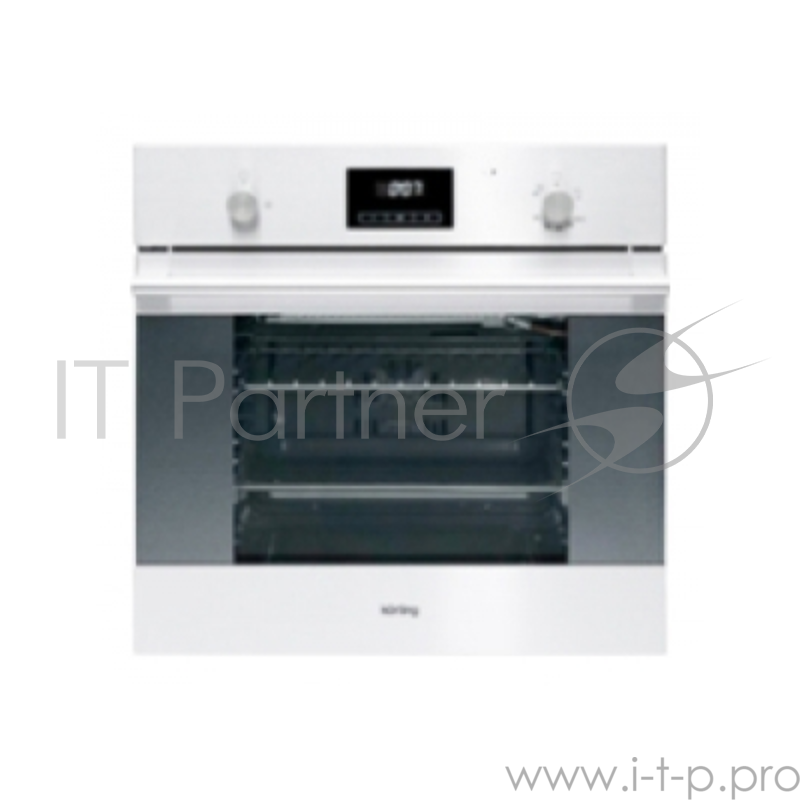 Встраиваемые газовые духовки Korting Crystal, 59.7 х 59.6 x 56.5, газовая, газовый гриль, конвекция, дисплей Cold White с сенсорным управлением, газ-контроль, электроподжиг, телескопические направляющие на 1 уровне, белая