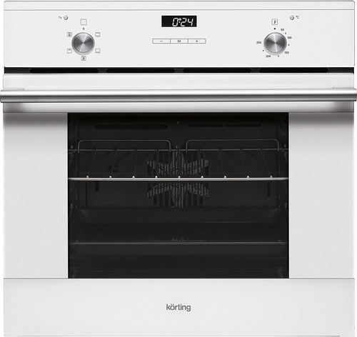 Встраиваемые электрические духовки Korting Crystal, 59.8 х 59.5 x 56 см, 9 режимов нагрева, гриль, конвекция, дисплей, таймер, телескопические направляющие, доводчик дверцы, белое стекло