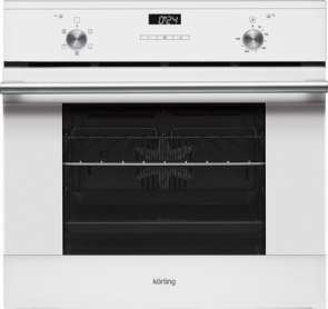 Встраиваемые электрические духовки Korting Crystal, 59.8 х 59.5 x 56 см, 9 режимов нагрева, гриль, конвекция, дисплей, таймер, телескопические направляющие, доводчик дверцы, белое стекло