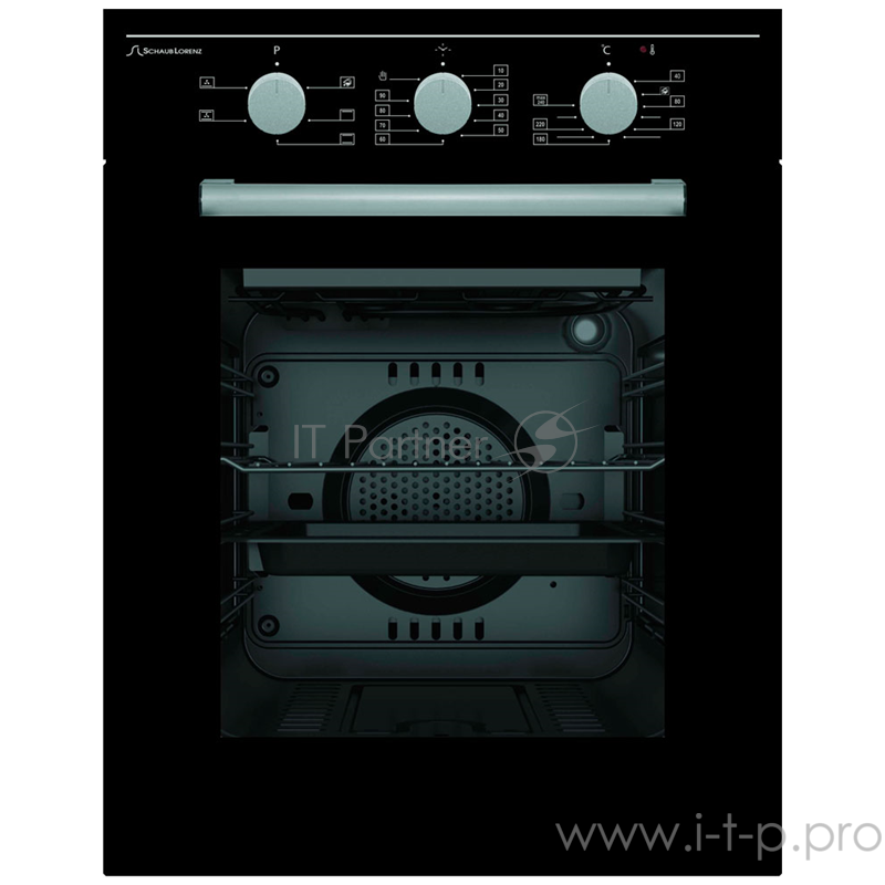 Встраиваемая электрическая духовка Schaub Lorenz 59.5х45x61 см, 45л, 6 режимов работы, механические переключатели, механический таймер 90мин, панель управления-нержавеющая сталь, черная