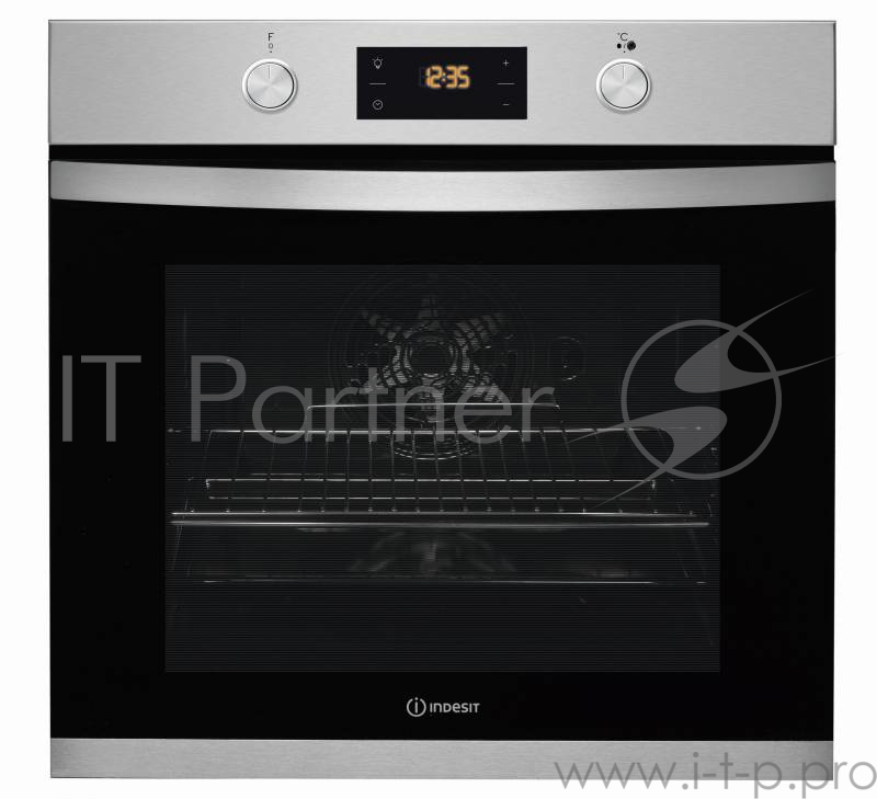 Встраиваемая электрическая духовка INDESIT IFW 3544 JH IX / 59.5х59.5x55.1 см, 71 л, гриль, 8 режимов электронно-механическое управление дисплей с элементами сенсорного управления утапливаемые переключатели Push-Push, нержавеющая сталь