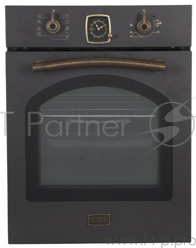 Встраиваемая электрическая духовка Korting Calabria, 59.6 х 45 x 55 см, Духовой шкаф в ретро-дизайне, ширина 45 см, овые часы в классическом стиле Frank Muller, таймера с функцией отключения, 9 режимов нагрева, объем духовки 45 л, телескопическ