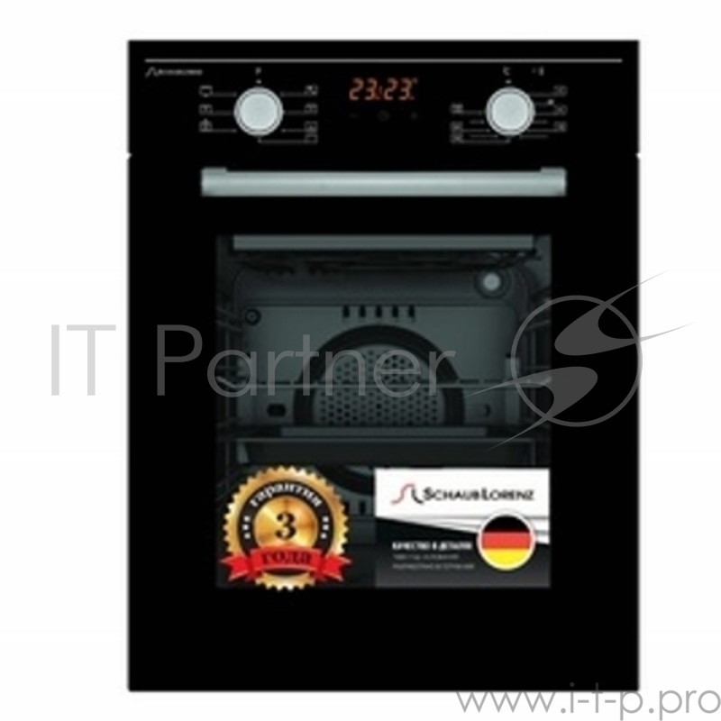 Встраиваемые электрические духовки Schaub Lorenz 59.6х45x56.6 см, 45л, 8 режимов работы, утапливаемые переключатели, цифровой таймер с автоотключением, черная, ручки цвета нержавеющей стали