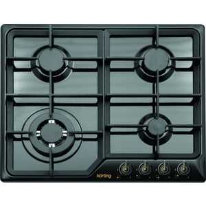 Встраиваемые газовые панели Korting Provence, 60x51 см, газовая, независимая, электроподжиг, газ-контрол, чугунные решетки, адаптер для WOK-конфорки, матовый черный, цвет ручек-бронза