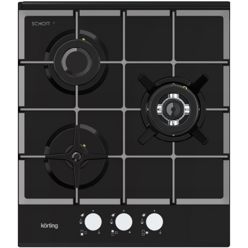 Встраиваемые газовые панели Korting Crystal, 58.5x50 см, газовая, стеклокерамика, независимая, электроподжиг, газ-контроль, чугунные решетки, в комплекте - подставка WOK и адаптер для кофейника, черная
