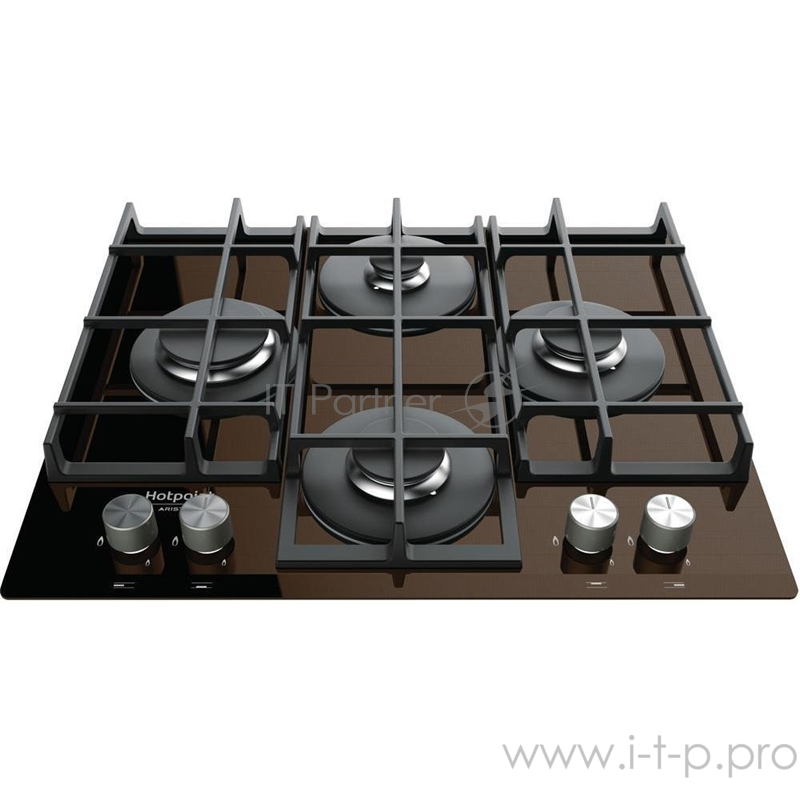 Встраиваемая газовая панель Hotpoint 4.1x59x51 см, Газ на стекле, 4 конфорки газ-контроль, автоподжиг, чугунные решетки, кофе