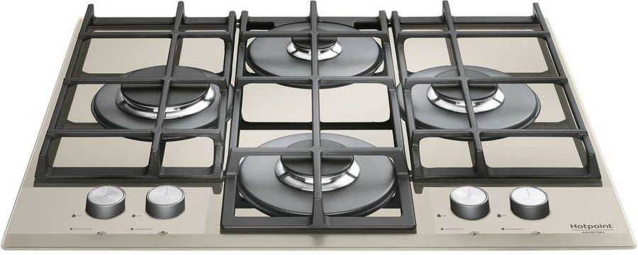 Встраиваемая газовая панель HOTPOINT-ARISTON 4.1x59x51 см, Газ на стекле, 4 конфорки газ-контроль, автоподжиг, чугунные решетки, песочный