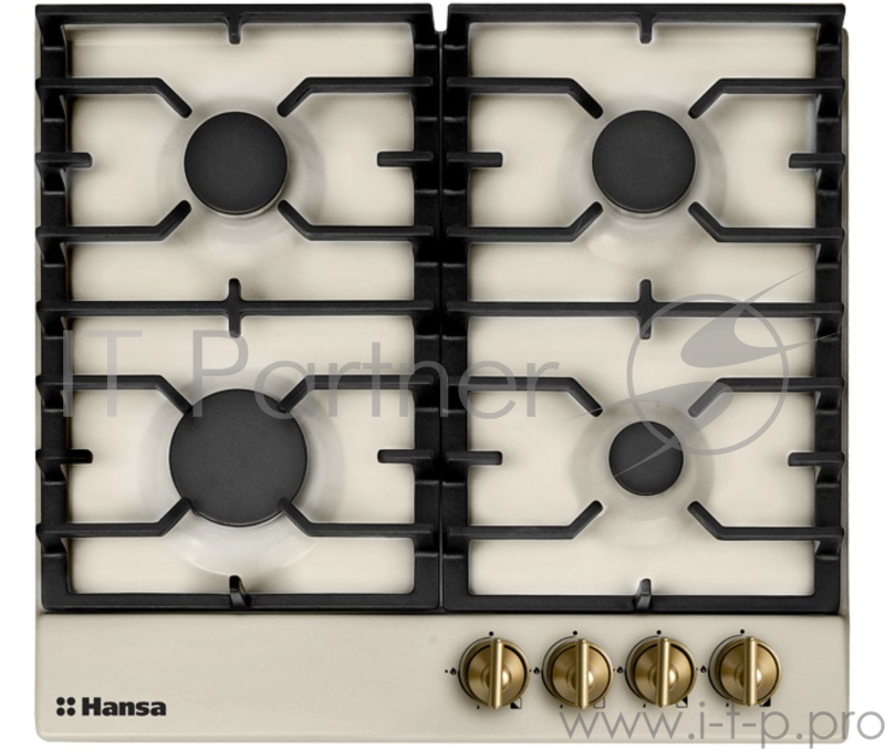 Встраиваемые газовые панели HANSA/ 60x50, газовая, эмаль, независимая, газ-контроль, электроподжиг, цвет - слоновая кость
