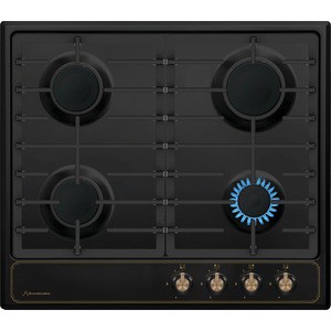 Встраиваемые газовые панели 60 см, газовая, независимая, автоподжиг, жиклёры для баллонного газа, эмалированные решетки, антрацит рустик, ручки цвета бронза