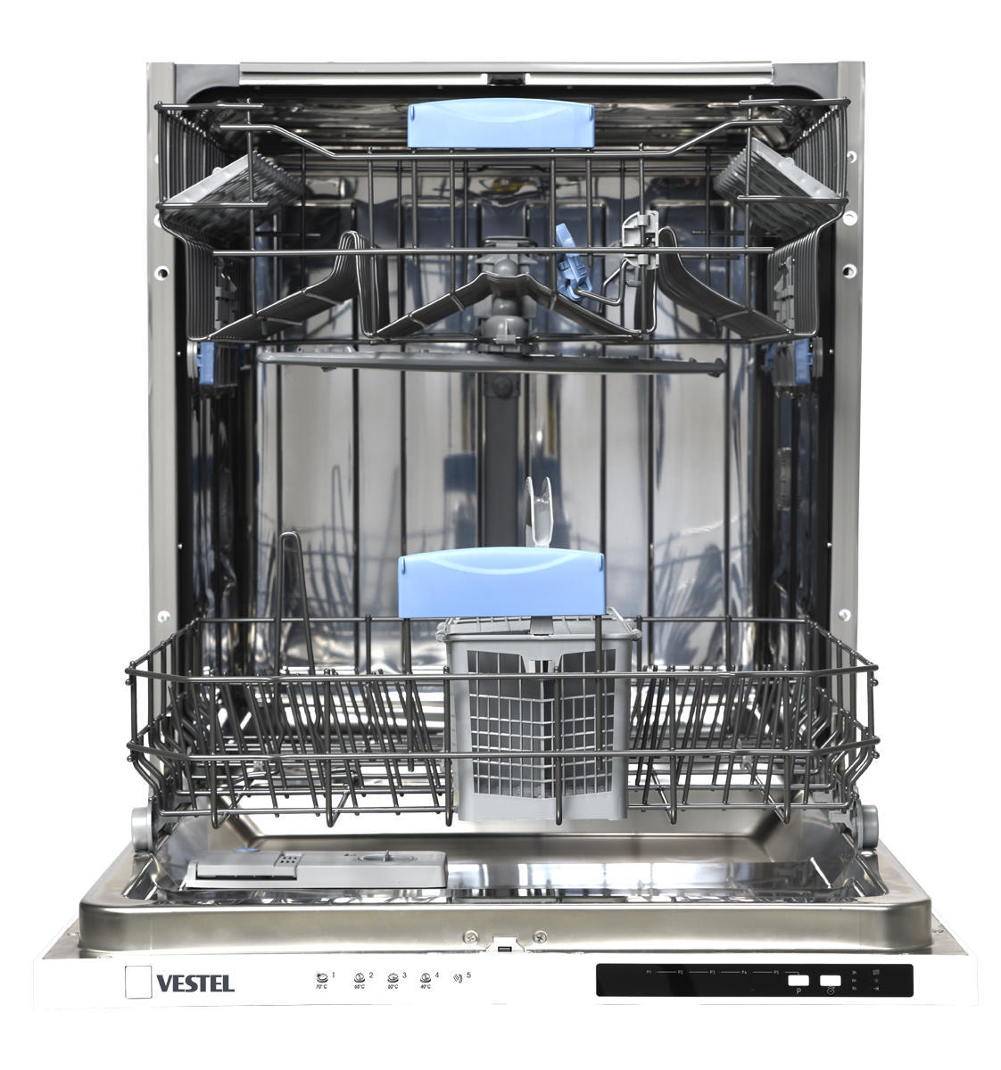 Встраиваемая посудомоечная машина VESTEL 81.5x56.6x55 см. Класс энергопотребления A+/А/А. 5 программ, 12 комплектов, дисплей. Цвет: белый.