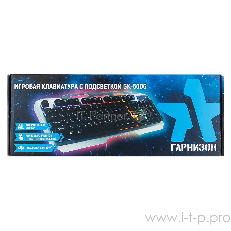 Клавиатуры, мыши Гарнизон Клавиатура игровая GK-500G, металл, подсветка, USB, черный/серый, антифантомные клавиши