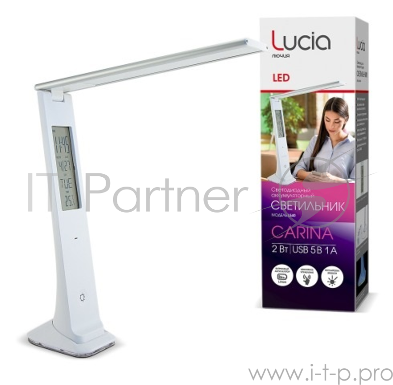Лампа настольная ЛЮЧИЯ L540 Carina белая аккум. св/диод. 2W 4500K дата/время/t зарядка от USB