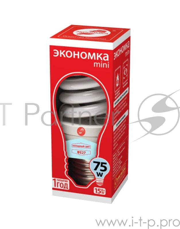 Лампа энергосберегающая ЭКОНОМКА LKsmT2SPC15wE2742eco (15 Вт, холодный свет, цоколь 27, спираль Т2)