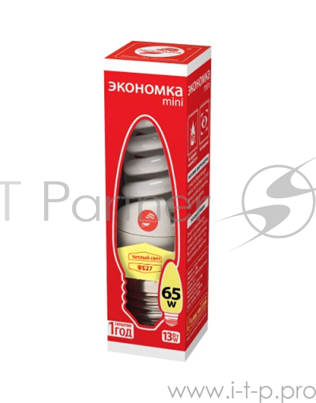Лампа энергосберегающая ЭКОНОМКА LKsmT2SPC13wE2727eco (13 Вт, теплый свет, цоколь 27, спираль Т2)