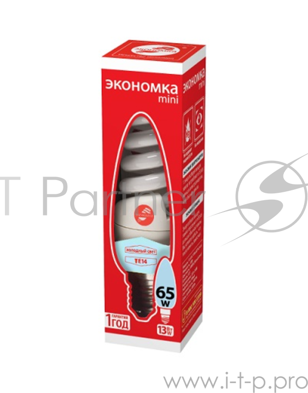 Лампа энергосберегающая ЭКОНОМКА LKsmT2SPC13wE1442eco (13 Вт, холодный свет, цоколь 14, спираль Т2)