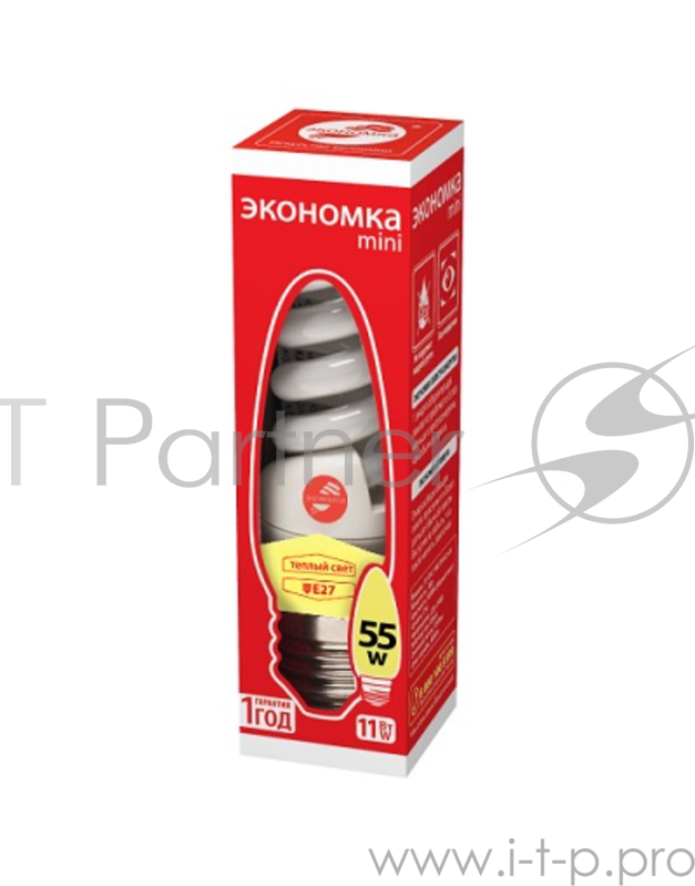 Лампа энергосберегающая ЭКОНОМКА LKsmT2SPC11wE2727eco (11 Вт, теплый свет, цоколь 27, спираль Т2)