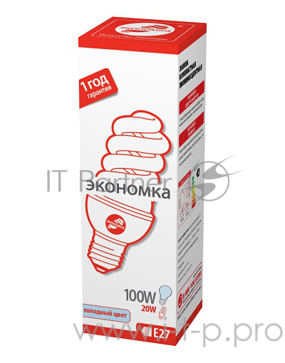 Лампа энергосберегающая ЭКОНОМКА SPC20wE2742eco, 20 Вт, холодный свет, цоколь 27, спираль Т3
