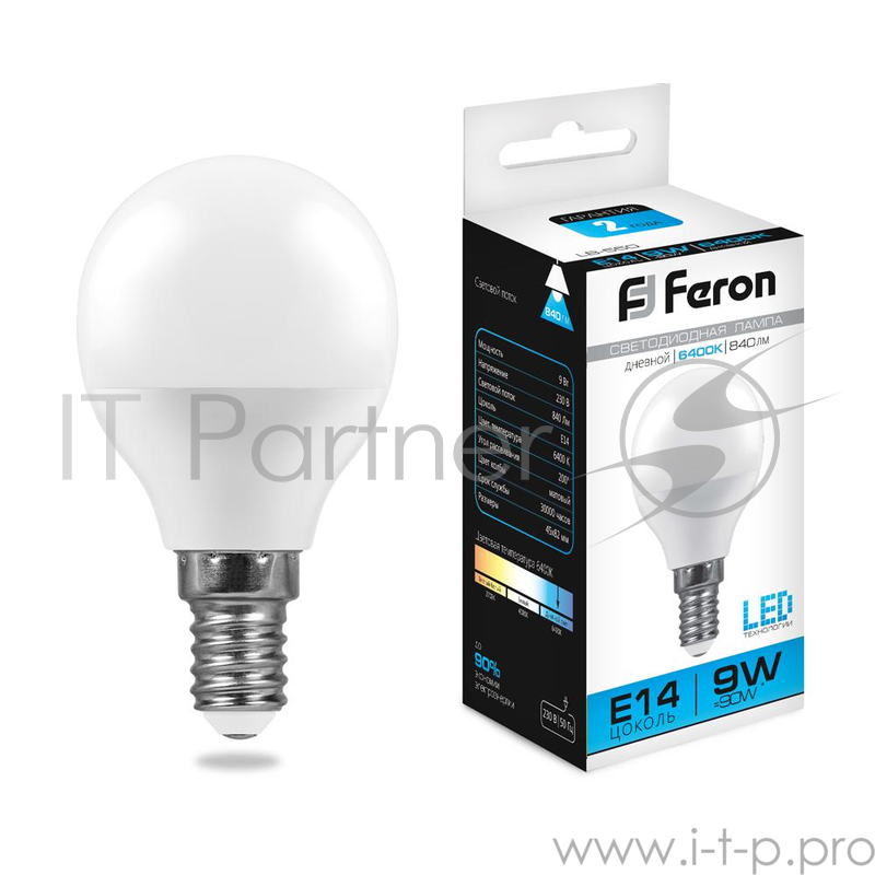 Лампа светодиодная FERON 25802 (9W) 230V E14 4000K, LB-550