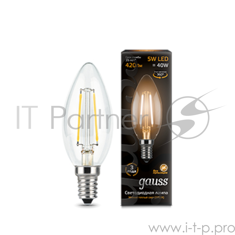 Лампа светодиодная GAUSS 103801105 LED Filament Candle Е14 5Вт 2700к 1/10/50