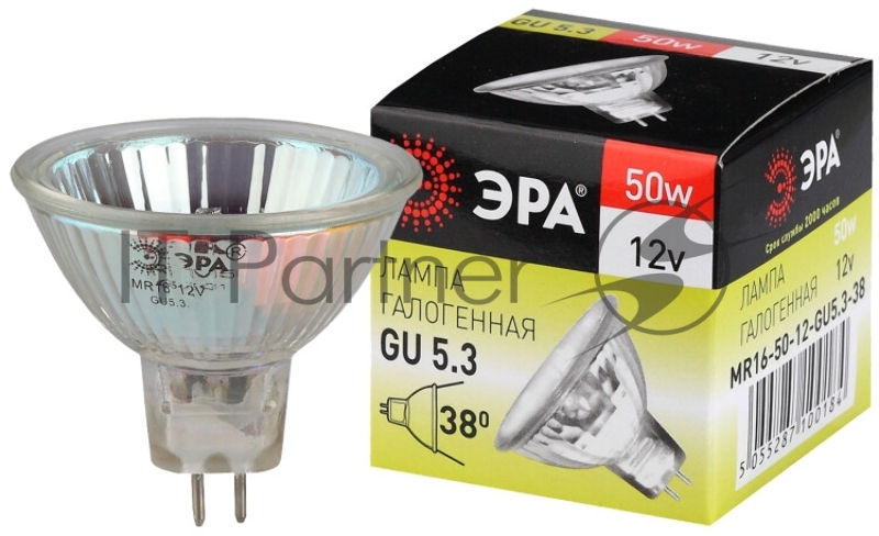 Лампа галогенная ЭРА GU5.3-MR16-50W-12V-Cl (10/200/6000)